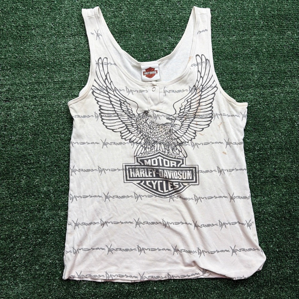 Vintage Harley-Davidson 2006 Eagle Barbed Wire Tank Top Mens Medium white‎ Cream